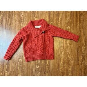Aran Crafts Womens Merino Red Sweater Wool Cable CARDIGAN Wrap Large Fisherman